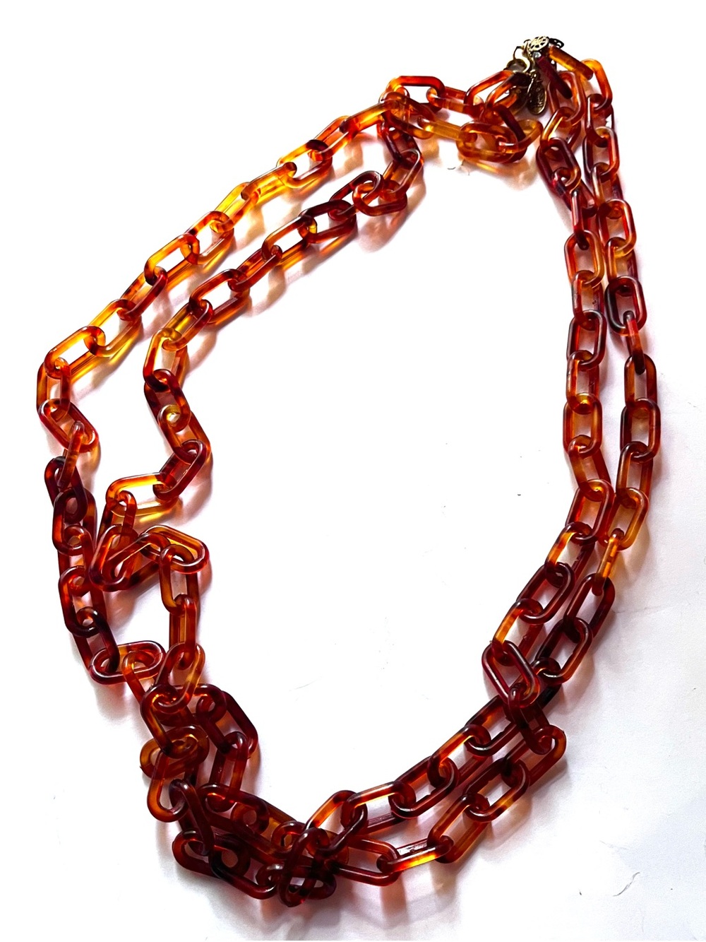 Miriam Haskell Vintage  Faux Tortoise Plastic Chain Two-Strand Necklace - Picture 2 of 16